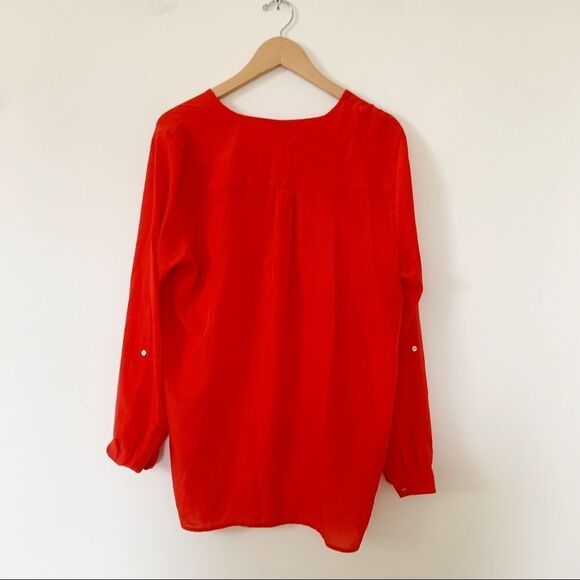 Alfred Sung Pure Red Hi/Lo Semi Sheer Blouse - Picture 2 of 7